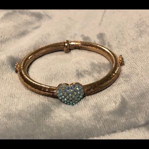 Costume gold bangle with rhinestone hearts